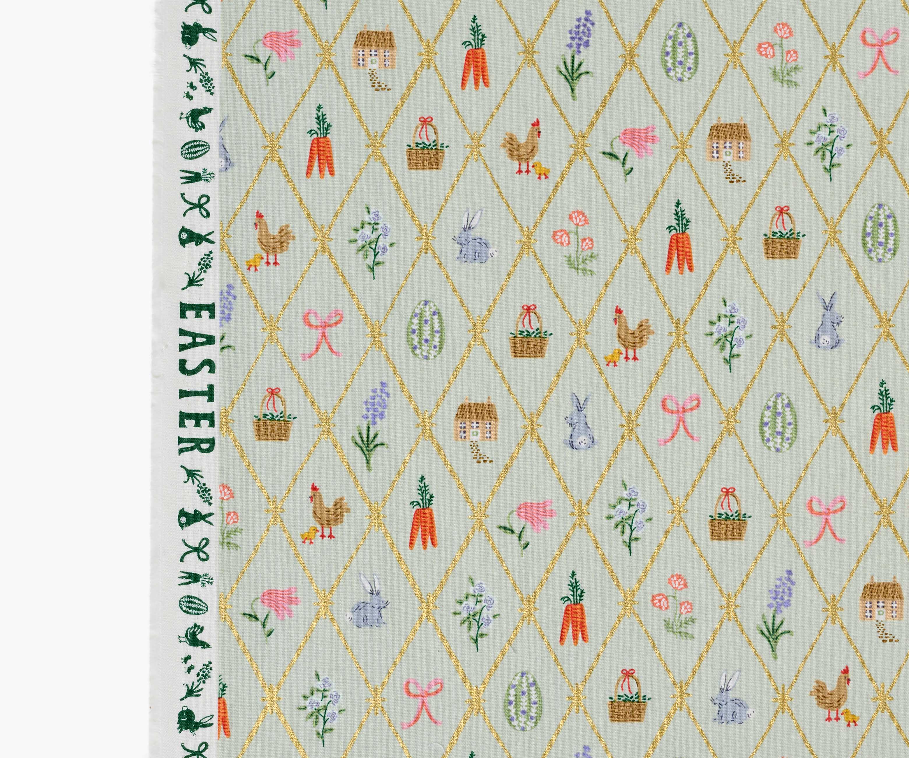 Easter Lattice Canvas Metallic Fabric - Mint